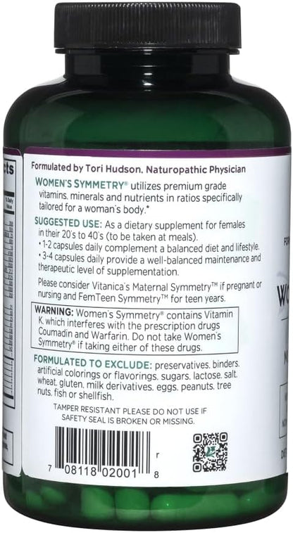 Vitanica, Women's Symmetry, High Potency Daily Multivitamin, Vegan, 180 Capsules
