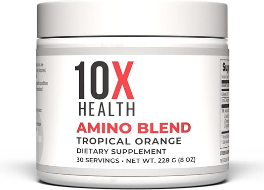 10X Health Amino Blend Tropical Orange - Contains EAA and BCAA Amino Acids Supplement - Essential Amino Acids Powder for Men and Women, Pre and Post-Workout Amino Energy Boost - 30 Servings