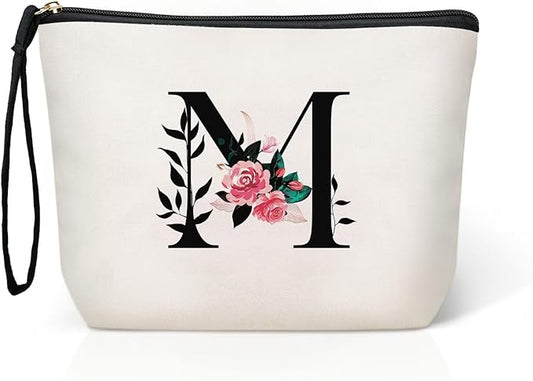 TOPEAST Make Up Bags for Women - Personalized Cute Makeup Bag Cosmetic Travel Makeup Bags Toiletry Pouch Gift for Women Birthday Friend Female Friendship Sister Mom (Letter M)