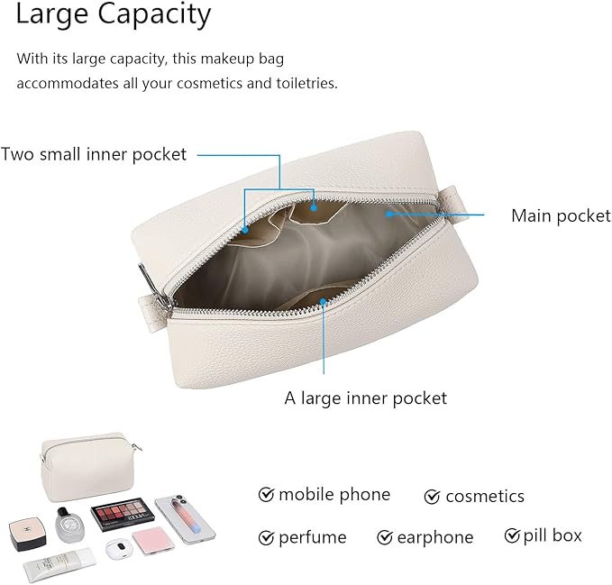 PU leather Organizer Bag Lightweight Cosmetic Bag with Ring Clasp Perfect Travel Makeup Bag for Women (French Oak/PU)