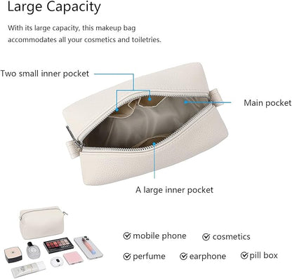PU leather Organizer Bag Lightweight Cosmetic Bag with Ring Clasp Perfect Travel Makeup Bag for Women (French Oak/PU)