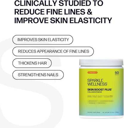 Sparkle Wellness Skin Boost Plus (Orange) [50-Serves] | Collagen Powder Supplement with VERISOL Bioactive Hydrolyzed Collagen Peptides, Vitamin C & Hyaluronic Acid to Improve Skin Elasticity