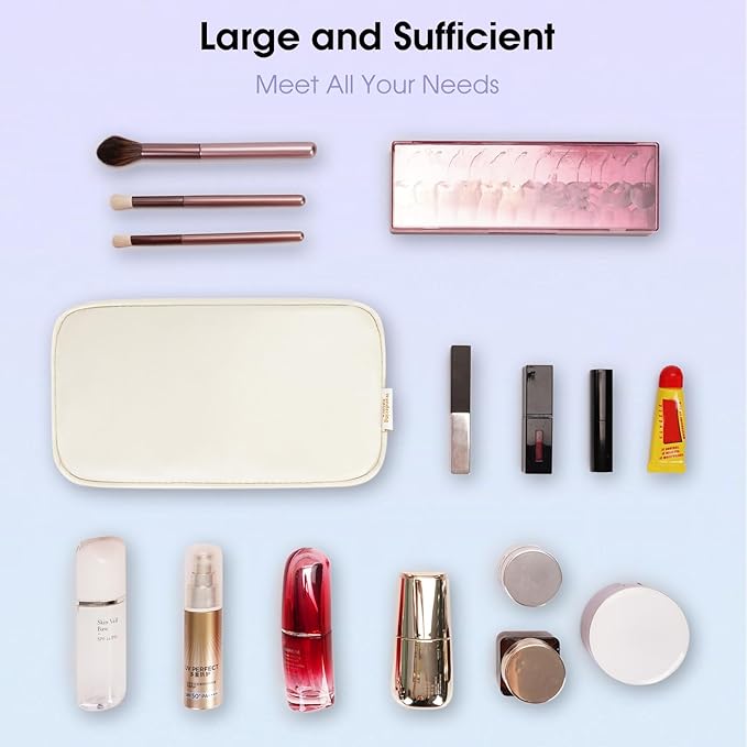Wandering Nature Makeup Bag for Purse Cosmetic Bags for Women Make Up Organizer Travel Pouch Pencil Case with Slip-in Pockets Vegan Leather,Patent Pending