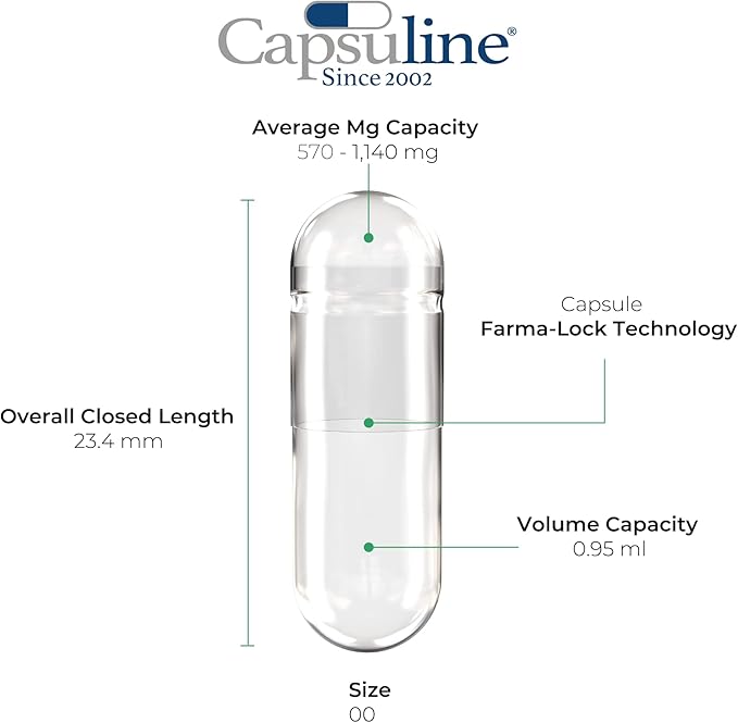 Capsuline Size 00 - Clear Empty Vegan Capsules - 100 Count - Empty Veggie Pill Capsules - DIY Vegetable Capsule Filling - Empty Caps - Kosher and Halal Certified - Non-GMO Certified