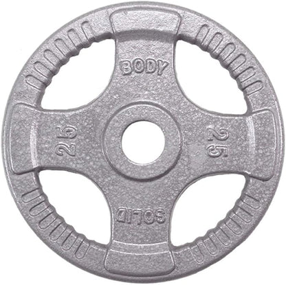 Body-Solid Cast Iron Olympic Quad Grip Design Weight Plate Set - Free Weights, Dumbbell Plates, 2 Inch Standard Hole for All Barbell Types