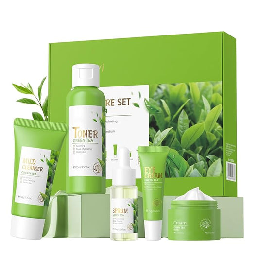 Green Tea Skin Care Kit Teenage Girls Gifts - Teen Skin Care Set - with Face & Eye Cream,Toner,Serum,Cleanser Face Wash - Easter Gifts for Women - Travel Essentials for Women (5PCS)