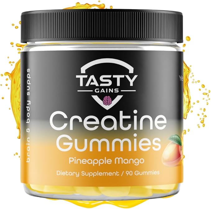 Creatine Infused Gummies, 90g of Creatine, Non-GMO, Vegan - Build Muscle & Boost Strength for Men & Women (1g Creatine Monohydrate Per Gummy) Made in USA (Large, Pineapple Mango)