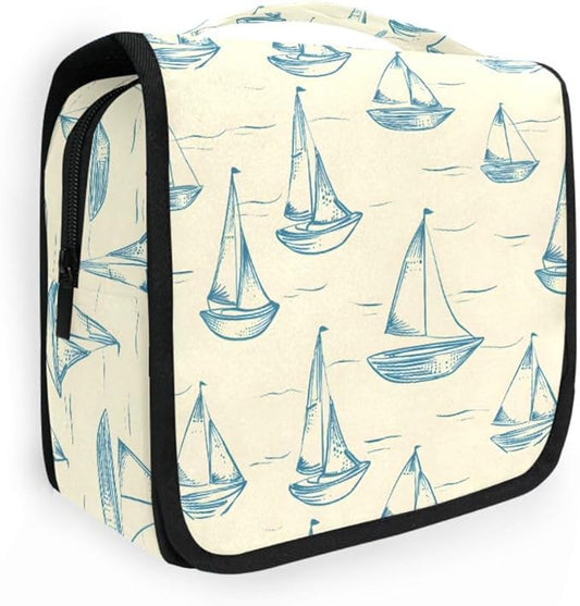 senya Hanging Travel Toiletry Bag Kit Boys Makeup Case Cosmetics Organizer for Men Women (Smallest Sailboat Lines)