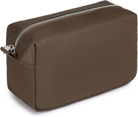 Organizer Bag Lightweight Cosmetic Bag with Ring Clasp Perfect Travel Makeup Bag for Women nylon Stand Up Design (Brown/Nylon)