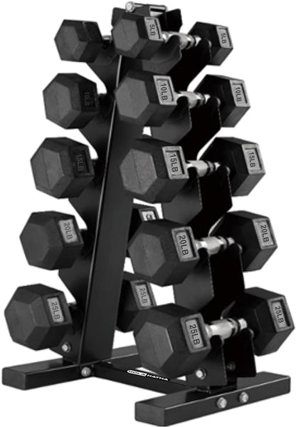 HolaHatha Hexagonal Dumbbell Free Hand Weight Set w/Rack
