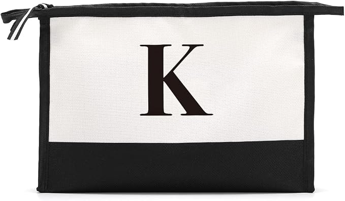 Monogrammed for Women Initial bridesmaid gifts, Personalized monogram Monogram Cosmetic Bag,Travel Makeup Bag Suitable for Wedding weekend Beach Gift for Women Teachers Friends.Pure letters K