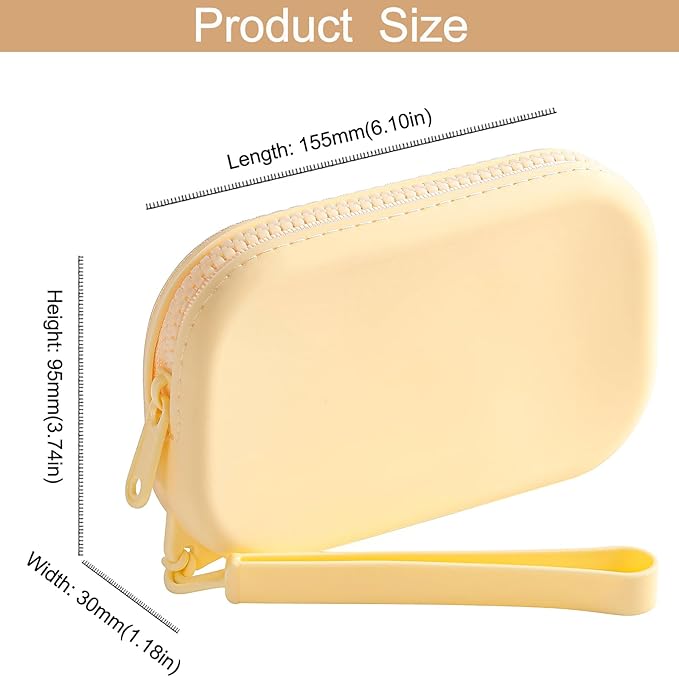 Portable Silicone Makeup Bag for Women, Small Travel Waterproof Toiletry Cosmetic Bag, Zipper Closure Organizer Makeup Case with Handle (Yellow)