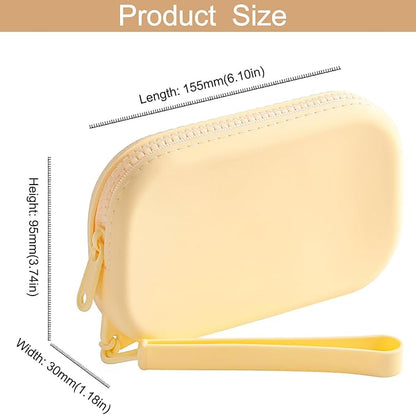 Portable Silicone Makeup Bag for Women, Small Travel Waterproof Toiletry Cosmetic Bag, Zipper Closure Organizer Makeup Case with Handle (Yellow)