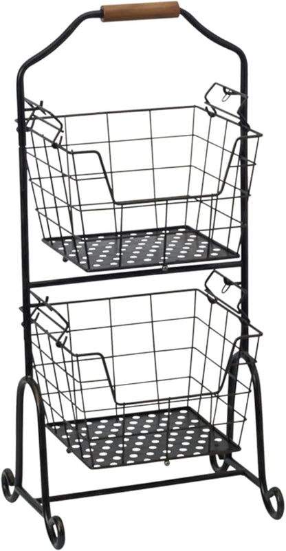 Gourmet Basics by Mikasa Ferme 4-Tier Metal Floor Standing Fruit/Home Storage Market Basket, Antique Black