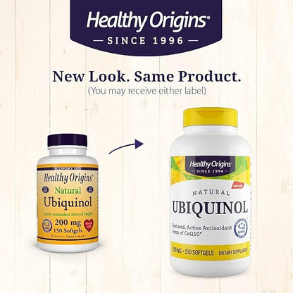 Healthy Origins Ubiquinol (Active Form of CoQ10), 200 mg - Activated Form of CoQ10 - Kaneka Ubiquinol Supplements for Heart Health & Antioxidant Support - Gluten-Free & Non-GMO - 150 Softgels