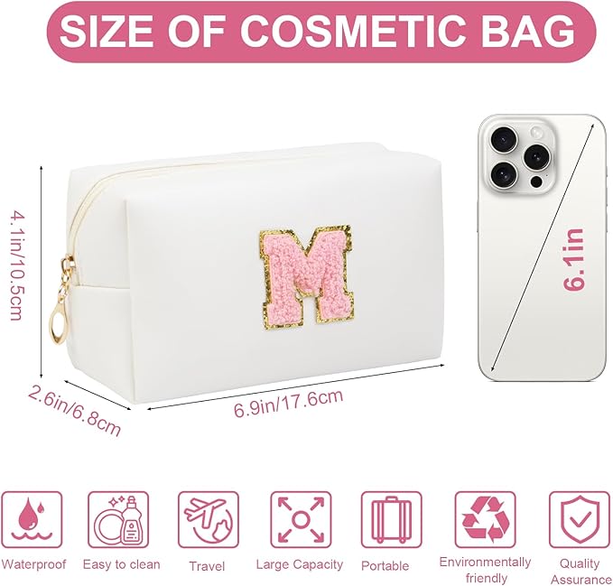Birthday Gifts for Women Her,Travel Cute Makeup Bag,Large Capacity Cosmetic Bags for Women Makeup Pouch PU Leather Waterproof Cosmetic Bag (M, White)