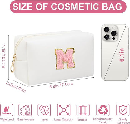 Birthday Gifts for Women Her,Travel Cute Makeup Bag,Large Capacity Cosmetic Bags for Women Makeup Pouch PU Leather Waterproof Cosmetic Bag (M, White)