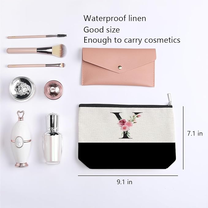 Initial Makeup Bag, Personalized Gifts for Women, Personalized Makeup Bag, Bridesmaid Gifts, Cosmetic bags for Women (Letter Y)