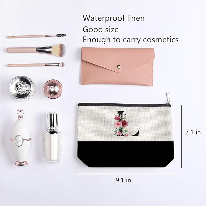 Initial Makeup Bag, Personalized Gifts for Women, Personalized Makeup Bag, Bridesmaid Gifts, Cosmetic bags for Women (Letter L)