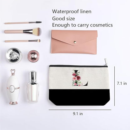 Initial Makeup Bag, Personalized Gifts for Women, Personalized Makeup Bag, Bridesmaid Gifts, Cosmetic bags for Women (Letter L)