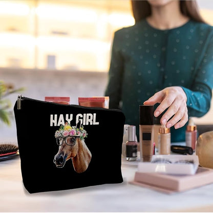 Horse Makeup Bag, Horse Gifts for Girls Women, Gifts for Horse Lovers Women, Horse Girl Gifts, Hay Girl Floral Horse Small Makeup Cosmetic Bag for Purse