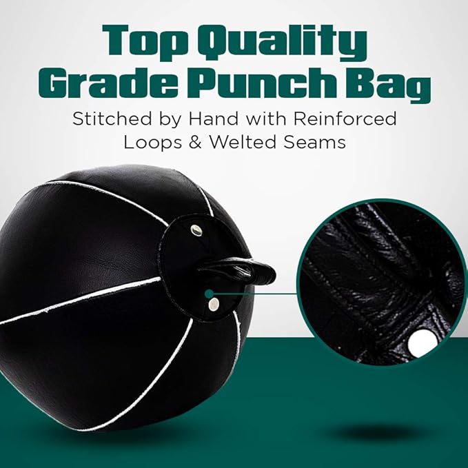 PRO IMPACT Genuine Leather Double End Boxing Punching Bag - Speed Striking & Dodge Training Ball for MMA, Muay Thai, Boxing, Gym Workout - Includes Cords & Hooks for Easy Setup