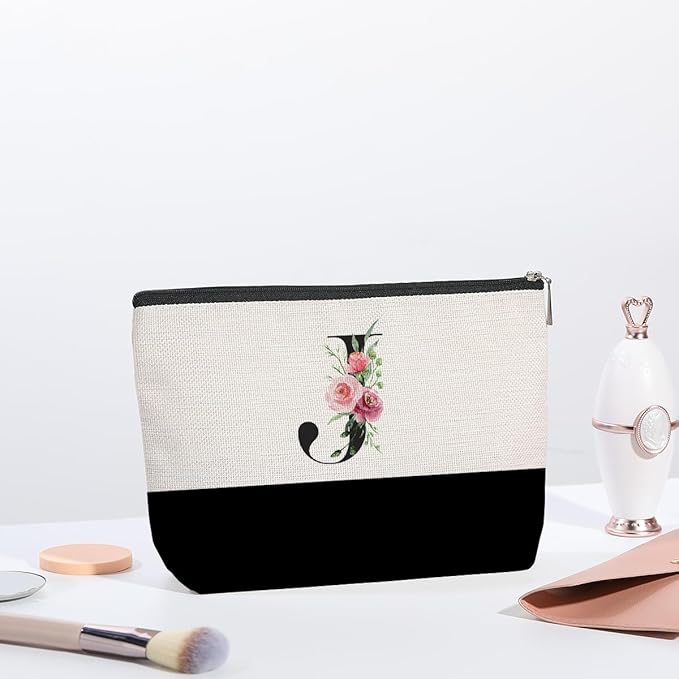 Initial Makeup Bag, Personalized Gifts for Women, Personalized Makeup Bag, Bridesmaid Gifts, Cosmetic bags for Women (Letter J)