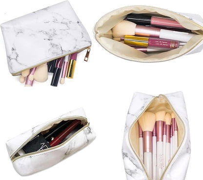FITINI 3 Pieces Makeup Bags Marble Double Layer Travel Large Cosmetic Cases Organizer Toiletry Bags Waterproof Small Zipper Pouch for Women Makeup Brush Storage Bag,White