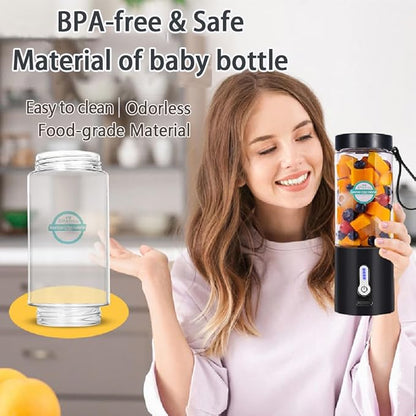 Portable Blender, Small Blender for Shakes and Smoothies with 6 Sharp Blade,USB Rechargeable Mini Juicer BPA Free, Portable Juicer for Gyms Office Travel Outgoing (Black)
