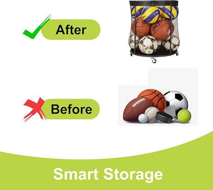 Sports Equipment Organizer for Garage, Mesh Ball Holder for Soccer, Basketball, Volleyball, Baseball, 48 Gals Ball Cart for Holding Ball, Rolling Sports Organizer, Black