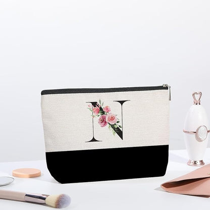 Initial Makeup Bag, Personalized Gifts for Women, Personalized Makeup Bag, Bridesmaid Gifts, Cosmetic bags for Women (Letter N)