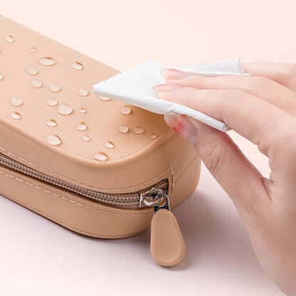 Silicone Makeup Brush Holder Travel Cosmetic Bag, Portable Cosmetic Face Brushes Holder with Zipper, Large Travel Makeup Brush Case