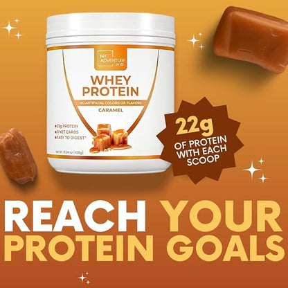 Whey Isolate Protein Powder - Low Carb Protein Powder for Women - Sweetened with Stevia Whey Isolate Protein for Muscle Growth - Natural Clean Protein Powder (Caramel, 15 Servings)