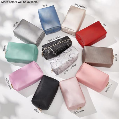 2pcs set PU Leather Cosmetic Bag for Women Minimalism Makeup Bag for Daily Use Portable Storage Purse Small Neat Cosmetic Pouch Water-resistant Toiletry Bag for Travel (Coffee)