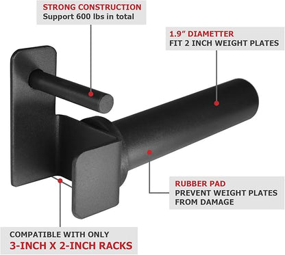 A2ZCARE Weight Plate Holder - Attachment Power Cage Rack for Power Rack - Weight Plates Storage Fit 2-inch Olympic Weight Plates (Set of 4)