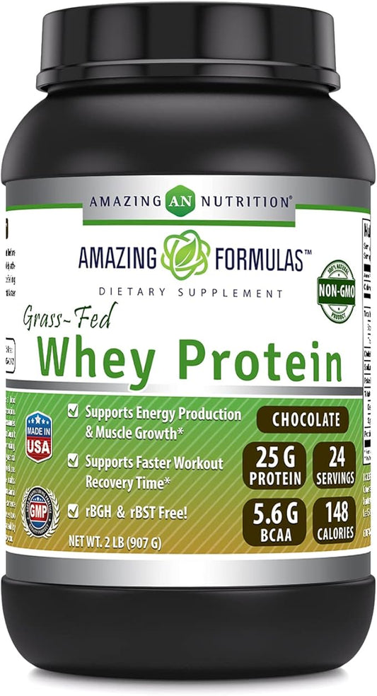 Amazing Formulas Grass Fed Whey Protein Supplement | Chocolate Flavor | 907 G | Non-GMO | Gluten-Free | Made in USA