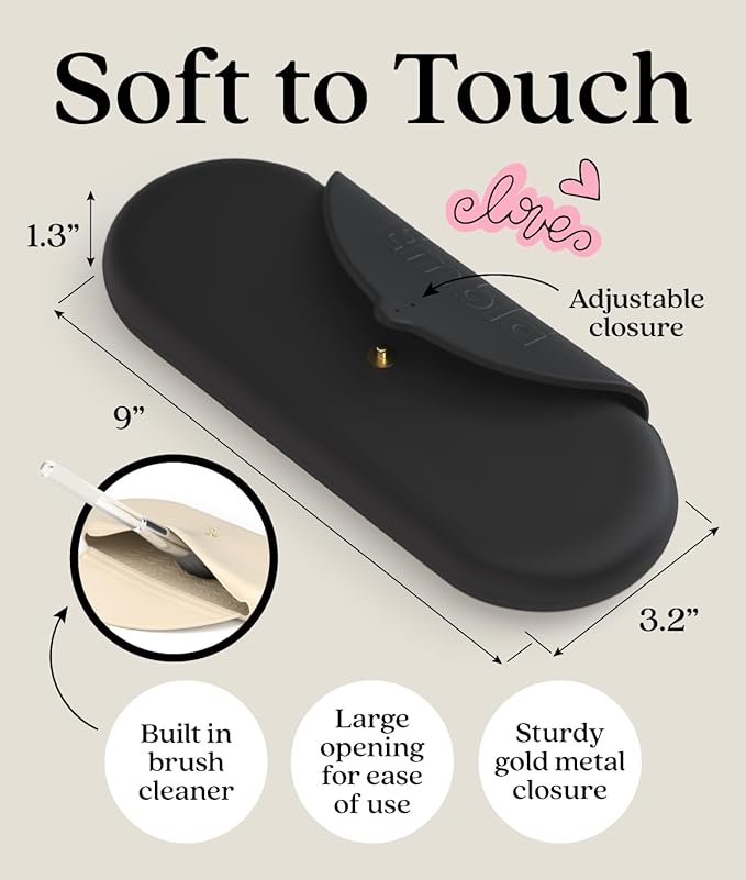 Embla Makeup Brush Holder Travel Cosmetic Case Pouch, Soft Silicone Cosmetic Bag Make Up Brushes Holder with Secure Snap Closure, Travel Makeup Brush Case, Black