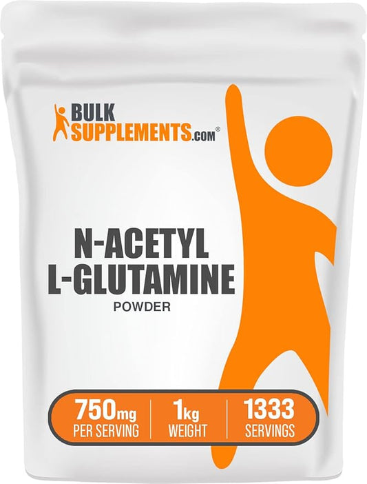 BulkSupplements.com N-Acetyl L-Glutamine Powder - Glutamine Supplement, L Glutamine Powder, Gut Health & Recovery - Gluten Free, 750mg per Serving, 1kg (2.2 lbs) (Pack of 1)