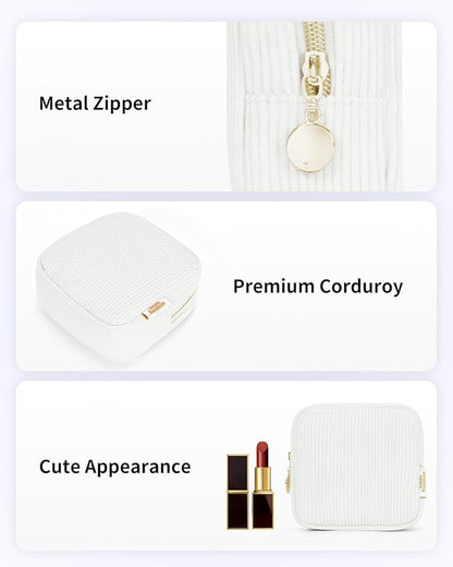 Wandering Nature Small Makeup Bag for Purse Mini Make up Pouch Cute Cosmetic Pouch for Women with Slip-in Pockets Corduroy, Beige