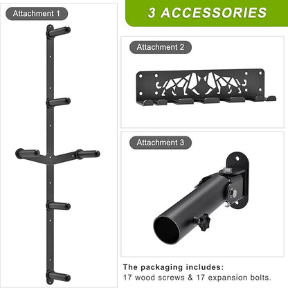 Kipika Gym Organizer Set Wall Mounted Weight Plate Storage Rack Barbell Storage Rack with T-Bar Row Landmine Platform Attachment Durable Steel Construction Easy Installation