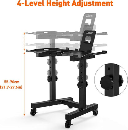 Adjustable Dumbbell Stand - Uboway Weight Stand with 4 Level Height Adjustment, Dumbbell Weight Rack with Tablet Holder and Durable Casters, Weight Holder for Adjustable Dumbbell Set, Home Gym Fitness （Bonus Foot Pads）