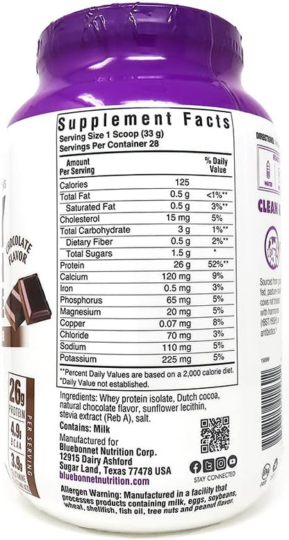 BlueBonnet 100% Natural Whey Protein Isolate Powder, Chocolate, 2 Pound