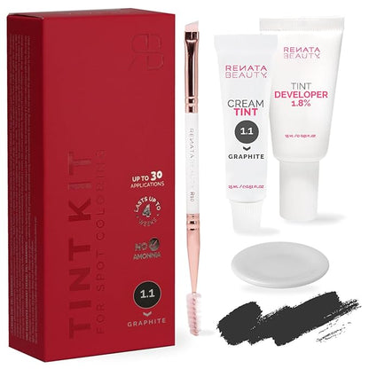 RB RENATA BEAUTY Tint Kit – Cream Hair Dye Kit with Developer and Application Brush for Spot Coloring - Covers Gray Hairs, Smudge-Proof, Long-Lasting Up to 4 Weeks, 20 Applications [Graphite]