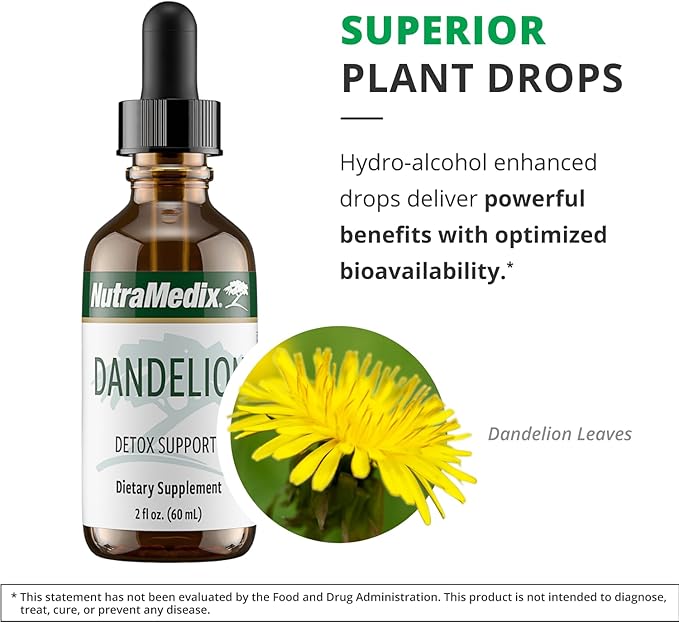 NutraMedix Dandelion Detox Support - Tincture for Liver Health + Gut Health + Antioxidant Support - Dandelion Leaf Liver Support Supplement for Daily Use (60ml)