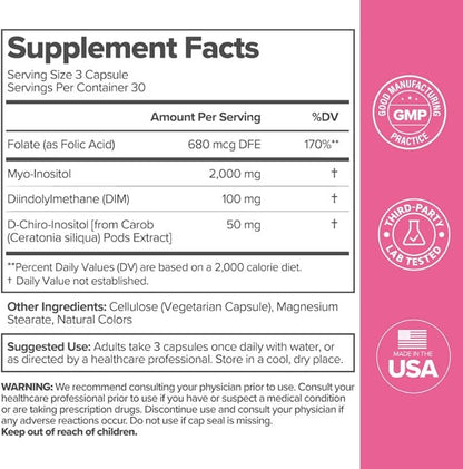 FLO Ovarian Health Support - Hormone Balance for Women, Inositol Supplement with DIM, Myo-Inositol & D-Chiro Inositol, Folic Acid - Supports Healthy Ovulation, Cycle Regularity - 30 Servings