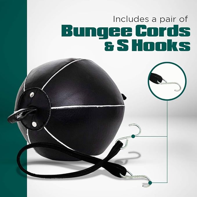 PRO IMPACT Genuine Leather Double End Boxing Punching Bag - Speed Striking & Dodge Training Ball for MMA, Muay Thai, Boxing, Gym Workout - Includes Cords & Hooks for Easy Setup