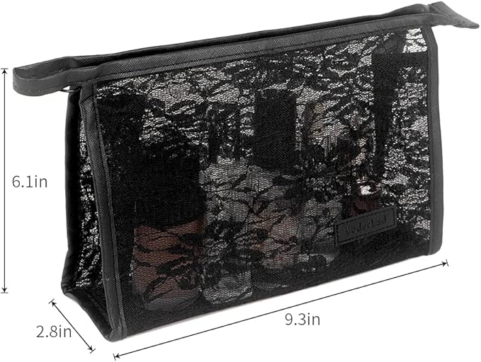 fashion portable cosmetic bag,Visible large capacity Nylon storage bag, for Business Travel bath, Unisex (black 3pcs set) (purpose made Lace Mesh triangular zippered cosmetic bag)