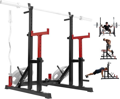 Yes4All Squat Rack for Home Gym, Adjustable Barbell Stand Rack, Multi-Function Weight Lifting, Dip Bar Station, Bench Press Rack Stand, Weight Plate Storage - Capacity Up to 600LBS