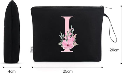 Vavabox A-Z Personalized Makeup Bag, Birthday Gifts for Women Mom, Gifts for Best Friend, Bride Bridesmaid Cosmetic bag (I, Black)