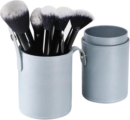Portable Makeup Brush Case,Pu Leather Makeup Brush Holder with Button,Travel Cup Storage Dustproof Makeup Cosmetic Bags for Women (Light blue)